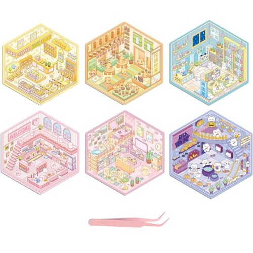 6 Stück 3D Sticker Scene, 3D Sticker Maker, DIY 3D House Stickers, Netter Cartoon Fun 3D Aufkleber Szene, Dekoratione Relief Stress für Erwachsene und Kinder, Stacking Scene Stickers (Mit Pinzette) 6 Stück 3D Sticker Scene, 3D Sticker Maker, DIY 3D House Stickers, Netter Cartoon Fun 3D Aufkleber Szene, Dekoratione Relief Stress für Erwachsene und Kinder, Stacking Scene Stickers (Mit Pinzette) von CPRNQY