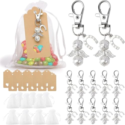 CPRNQY 10 Stück Schutzengel Schlüsselanhänger, Geschenk Mit Organza Beutel Kraftpapier Anhänger für Hochzeit, Taufe, Weihnachten, Geburtstag, Abschied von CPRNQY
