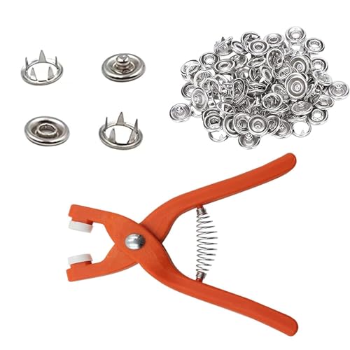 Druckknopfzange,Druckknopf Set mit Zange,100 Paar Feste Knöpfe Werkzeug,Button Druckknöpfe,Nähfrei Buttons Hohle Druckknöpfe Metall Button Schnalle zum Annähen Nähzubehör Sewing Craft von CPRNQY