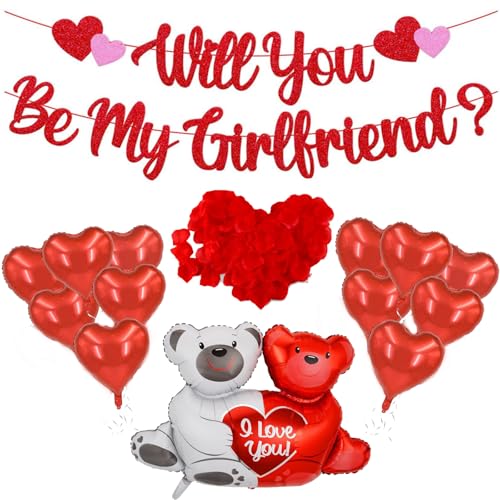 Will You Be My Girlfriend, Will You Be My Girlfriend Banner, Romantische Deko, Buchstaben Folienballon, Rot Herz Ballons, Rosenblätter für Valentinstag, Jubiläen Hochzeit Geburtstag Dekor Will You Be My Girlfriend, Will You Be My Girlfriend Banner, Romantische Deko, Buchstaben Folienballon, Rot Herz Ballons, Rosenblätter für Valentinstag, Jubiläen Hochzeit Geburtstag Dekor von CPRNQY