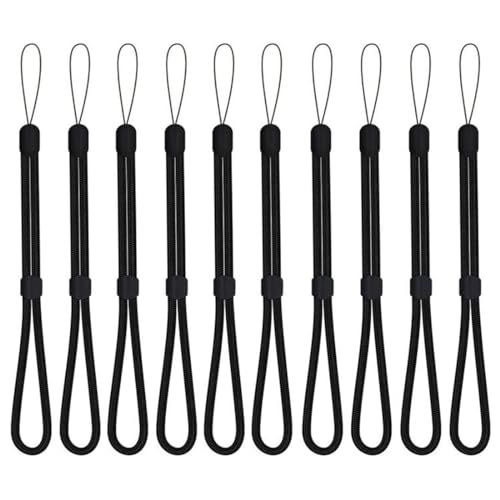 CPSYTE 10 Stück Handschlaufe Lanyard Verstellbares Nylon Handgelenk Paracord Handschlaufe Kurz Trageband Weiche für Taschenlampe, Handy, Kamera, USB-Stick, Schlüsselanhänger - Schwarz von CPSYTE