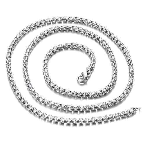 CPSYTE Herren- und Damenkette, Edelstahl und Silber, mit venezianischer Gliederkette, Silberne Kastenkette, Breite 3mm, Länge 60cm CPSYTE Herren- und Damenkette, Edelstahl und Silber, mit venezianischer Gliederkette, Silberne Kastenkette, Breite 3mm, Länge 60cm von CPSYTE
