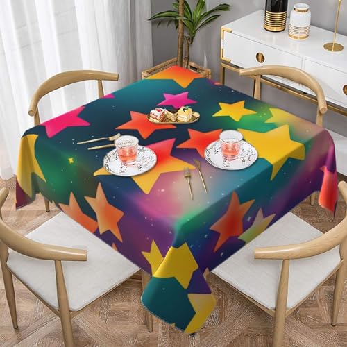CPyuqw Bunte Regenbogen-Sterne, eleganter Druck, quadratisch, Tischdecke, wasserwaschbar, langlebig, Esstischabdeckung für den Innen- und Außenbereich CPyuqw Bunte Regenbogen-Sterne, eleganter Druck, quadratisch, Tischdecke, wasserwaschbar, langlebig, Esstischabdeckung für den Innen- und Außenbereich von CPyuqw
