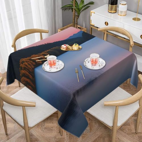 CPyuqw Quadratische Tischdecke, Motiv: See unter Sonnenuntergang, elegant, wasserabweisend, strapazierfähig, für den Innen- und Außenbereich von CPyuqw