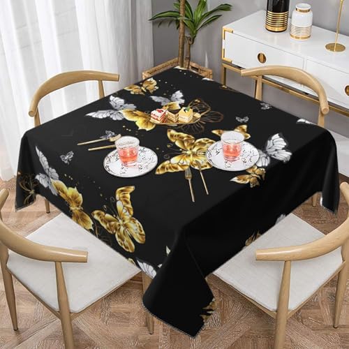 CPyuqw Quadratische Tischdecke, goldfarben, weiße Schmetterlinge, schwarz, eleganter Druck, wasserabweisend, strapazierfähig, Esstischabdeckung für den Innen- und Außenbereich CPyuqw Quadratische Tischdecke, goldfarben, weiße Schmetterlinge, schwarz, eleganter Druck, wasserabweisend, strapazierfähig, Esstischabdeckung für den Innen- und Außenbereich von CPyuqw