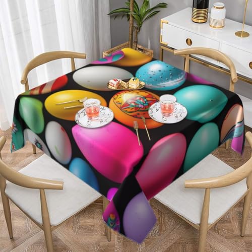 CPyuqw Quadratische Tischdecke mit Ostereier-Motiv, wasserabweisend, strapazierfähig, für den Innen- und Außenbereich von CPyuqw