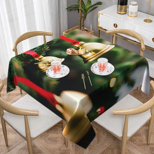 CPyuqw Quadratische Tischdecke mit Weihnachtsbaum- und Glockenmotiv, wasserabweisend, strapazierfähig, für den Innen- und Außenbereich CPyuqw Quadratische Tischdecke mit Weihnachtsbaum- und Glockenmotiv, wasserabweisend, strapazierfähig, für den Innen- und Außenbereich von CPyuqw