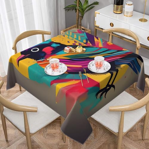 CPyuqw Quadratische Tischdecke mit buntem Vogelmotiv, wasserabweisend, strapazierfähig, für den Innen- und Außenbereich von CPyuqw