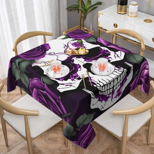 CPyuqw Quadratische Tischdecke mit violettem Rosen-Skelett-Druck, wasserabweisend, strapazierfähig, für den Innen- und Außenbereich CPyuqw Quadratische Tischdecke mit violettem Rosen-Skelett-Druck, wasserabweisend, strapazierfähig, für den Innen- und Außenbereich von CPyuqw