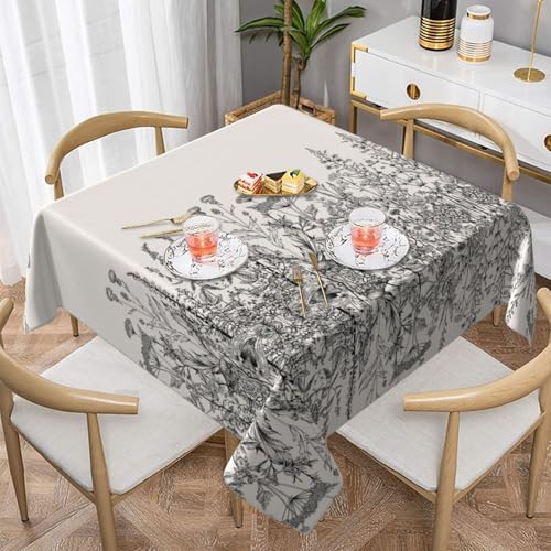 CPyuqw Tischdecke mit Blumenkräutern und botanischer Gravur, eleganter Druck, quadratisch, wasserabweisend, strapazierfähig, Esstischabdeckung für den Innen- und Außenbereich von CPyuqw