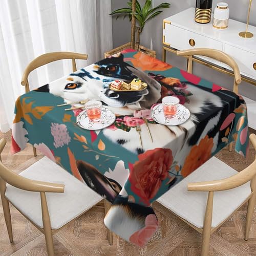 Quadratische Tischdecke mit Rinderhund, Blumenmuster, wasserabweisend, strapazierfähig, für den Innen- und Außenbereich Quadratische Tischdecke mit Rinderhund, Blumenmuster, wasserabweisend, strapazierfähig, für den Innen- und Außenbereich von CPyuqw