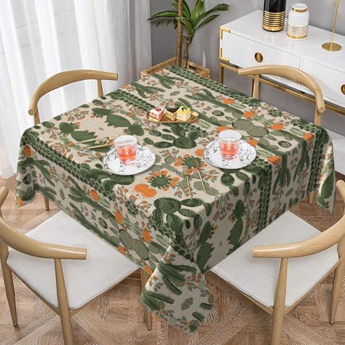 Quadratische Tischdecke mit grünem Kaktusdruck, wasserabweisend, strapazierfähig, für den Innen- und Außenbereich von CPyuqw