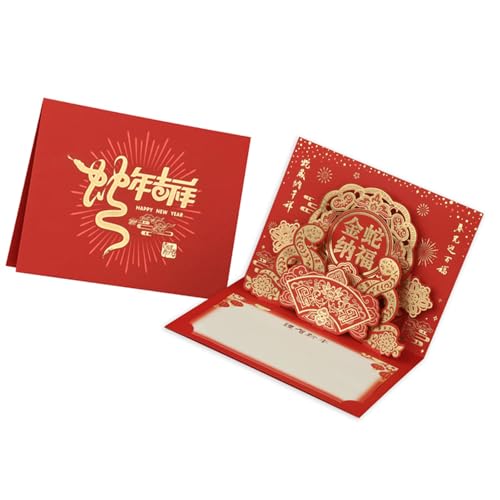 CQEAZ 3D Popup Chinesische Neujahrskarte 2025 Jahr der Schlange Grußkarte mit Umschlag, handgefertigtes Geschenk für Frühlingsfest von CQEAZ