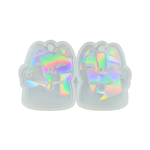Glückskatzen-Holografie-Lichtschatten, Ornamente, Silikon, Epoxidharz, Ohrringe, Ohrringe, Anhänger, Schmuck für Valentinstag, Geschenk, Harz, Ohrringe, Anhängerformen für Schmuckherstellung von CQEAZ