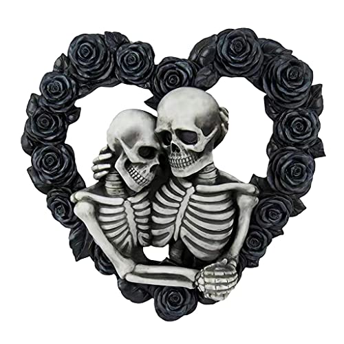 Halloween Gothic Paar Schädel Kranz Herz Schwarze Rose Skelett Liebhaber Girlande Schädel Kränze für Haustür Halloween Gothic Paar Schädel Kranz Herz Schwarze Rose Skelett Liebhaber Girlande Schädel Kränze für Haustür von CQEAZ