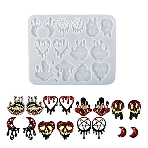 Silikonform für blutende Ohrringe, Charms, Epoxidharz, Gepäcktasche, Gießformen mit Loch für Halloween, Tränen, Pilz, Mond von CQEAZ