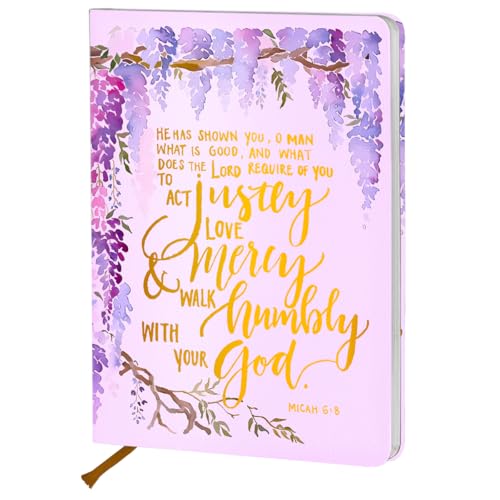 CQM Violette Bibel-Notizbücher für Notizen, 200 Seiten, A5, Hartschalen-Tagebücher zum Schreiben und Arbeiten, Aquarell, christliches College, liniert, Tagebuch, Notizblock, lila Blume von CQM