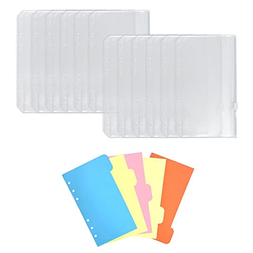 CQQNIU 12 Stück A6 Reißverschluss-Bindertasche, 6 Löcher, wasserdicht, matt, Bargeldumschlag-System für Kunststoff-Notizbücher (kostenloses Trennpapier in 5 Farben) von CQQNIU
