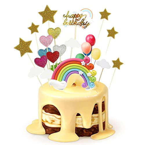 24-teiliges Tortenaufsatz-Set zum Selbermachen, Kuchenaufsatz, Babyparty, Geburtstagsparty, inklusive Regenbogen-Wolke, Herz, Stern-Ballonform von CQQNIU