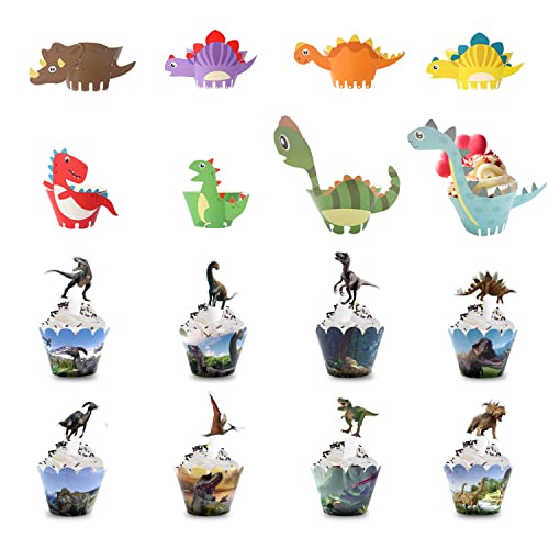 54 Stück Dinosaurier-Cupcake-Dekoration, Jurassic-Tiermotiv, Dinosaurier-Motiv, Geburtstagsparty, Kuchendekoration für Jungen, Mädchen, Kinder von CQQNIU