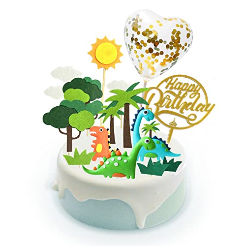 9 Stück Dinosaurier Set Geburtstag Kuchen Topper Dschungel Tier Thema Dinosaurier Geburtstag Party Cupcake Topper für Jungen und Mädchen von CQQNIU