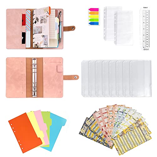 A6-Ordner, Budget, Reisebuch, Ringverschluss, Leder-Notizbuch, 6-Loch-Bindertasche, wasserdicht und langlebig, mit 5 Farbtrennern, 12 Stück A6-Ordner, Budget, Reisebuch, Ringverschluss, Leder-Notizbuch, 6-Loch-Bindertasche, wasserdicht und langlebig, mit 5 Farbtrennern, 12 Stück von CQQNIU