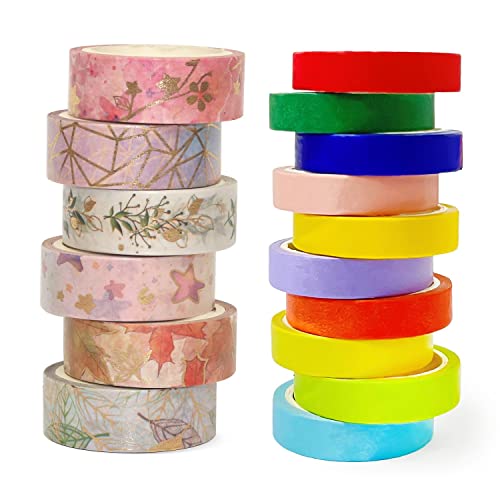 Washi-Klebeband-Set, Blumen und Regenbogen, dekoratives Abdeckband für DIY, Bullet Journal, Geschenkverpackung, Scrapbooking, Handwerk, 5 m, 16 Rollen von CQQNIU