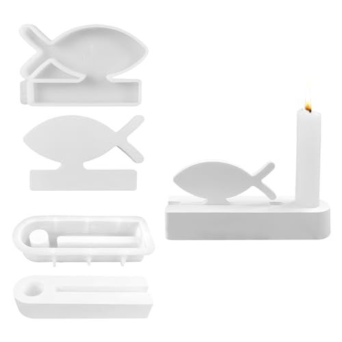 Silikonformen Gießformen Kerzenhalter, Silikonformen Ostern, Ostern Kaninchen Silikonform Kerzenhalter, 3D Hase Silikon Gießform Kerzenhalter für Stabkerzen (Fisch kerzenhalter-Lange Sockel) von CRADMPAT