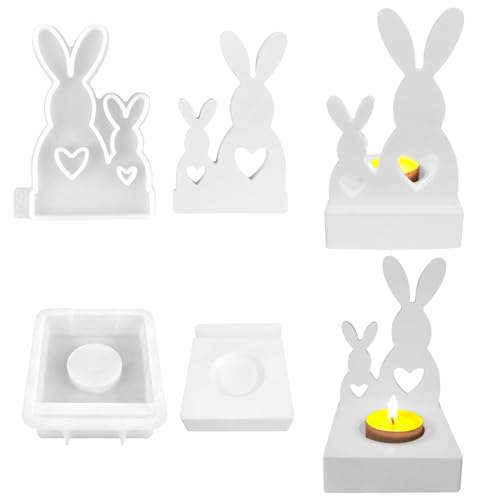Silikonformen Gießformen Kerzenhalter, Silikonformen Ostern, Ostern Kaninchen Silikonform Kerzenhalter, 3D Hase Silikon Gießform Kerzenhalter für Stabkerzen (Kleine und große Kaninchen) von CRADMPAT
