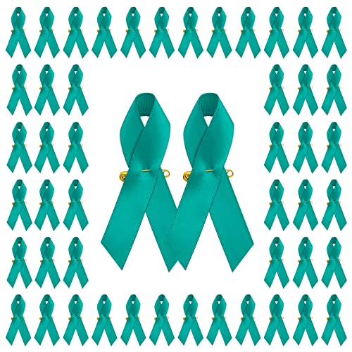 CRAFFANCY 100 Stück Blaugrüne Satin-Brosche für Halswirbelkrebs-Bewusstseins-Militär-Trauma, Eierstockkrebs-Brosche mit Sicherheitsnadel von CRAFFANCY