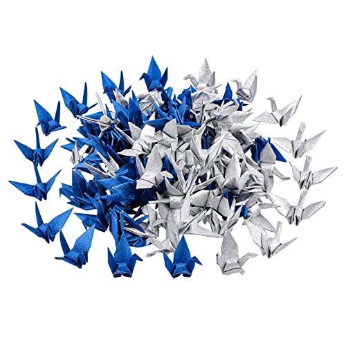 CRAFFANCY 100 Stück Origami-Papier-Kranich, Glitzer, Blau, Silber, handgefertigt, gefaltet, Origami-Papier, Kranich-Girlande für Hochzeit, Party, Hintergrund, Heimdekoration von CRAFFANCY
