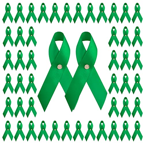 CRAFFANCY 100 Stück grüne Satin-Nadeln, psychische Gesundheit, mit Metallanhänger, Hoffnung, Brosche für Leberkrebs, Umweltprobleme von CRAFFANCY