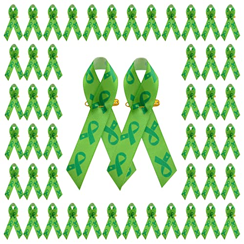 CRAFFANCY 100 Stück grüne psychische Gesundheits-Bewusstseinsbänder mit Sicherheitsnadeln, Satin-Muster-Bänder für Frauen oder Männer, Wohltätigkeitsorganisation, öffentliche Veranstaltungen von CRAFFANCY
