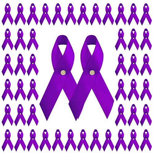 CRAFFANCY 100 Stück lila Satin-Nadeln für häusliche Gewalt mit Metall-Tag, Lupus, Alzheimer, Bauchspeicheldrüsenkrebs-Bewusstseinsband von CRAFFANCY