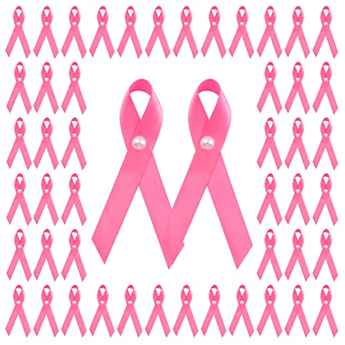 CRAFFANCY 100 Stück rosa Bänder mit Perle, Brustkrebs-Bewusstseins-Bandnadeln, rosa Band-Brosche mit Sicherheitsnadeln für Dekoration, Party, Event von CRAFFANCY