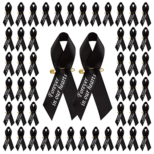 CRAFFANCY 100 Stück schwarze Bandnadeln, Gedenkband in Forever in Our Hearts, Bänder für Beerdigungsveranstaltungen, Trauer, Gedenkdienst von CRAFFANCY