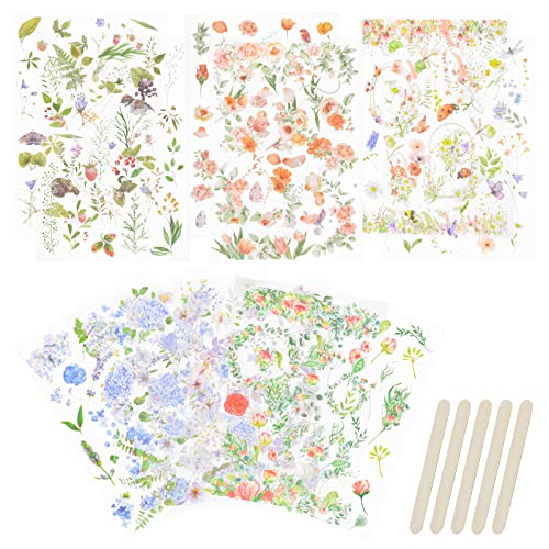 CRAFFANCY 12 Blatt Rub-On-Transfer-Aufkleber, Blumenaufkleber, Pflanzenaufkleber, Dekoration, Aufkleber für Scrapbook, Tagebuch, Planer, Album, Tagebücher, DIY Kunst und Handwerk von CRAFFANCY