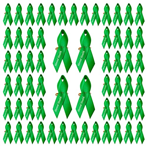 CRAFFANCY 200 Stück grüne psychische Gesundheits-Bewusstseinsbänder mit Sicherheitsnadeln, Satin-Bedruckte Bänder für Frauen oder Männer, Wohltätigkeitsorganisation, öffentliche Veranstaltungen von CRAFFANCY