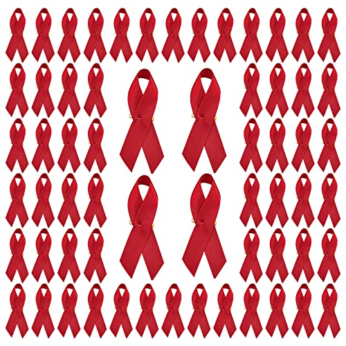 CRAFFANCY 200 Stück rote Schleifen-Satin-Nadeln für Herzkrankheiten, HIV/AIDS, Bewusstseins-Prävention, DUI Awareness-Brosche mit Sicherheitsnadel für Damen und Herren von CRAFFANCY