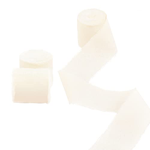 CRAFFANCY 3 Stück Beige Baumwolle Leinen Bänder Fransen, Creme ausgefranste Kanten, Stoffband für Geschenke, Blumenstrauß, Verpackung, Haarschleifen, Hochzeitsdekoration, DIY Handwerk von CRAFFANCY