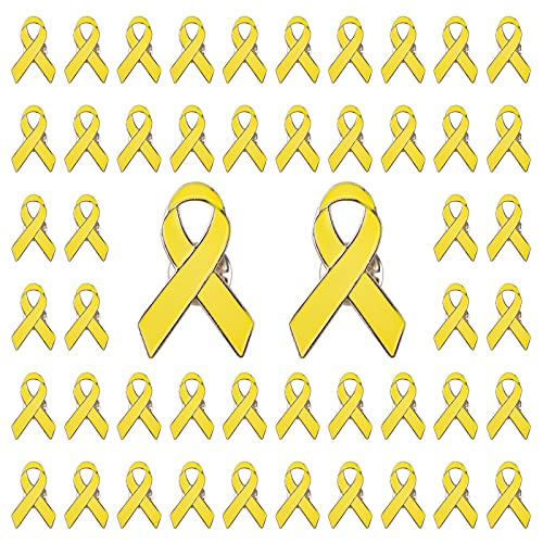 CRAFFANCY 50 Stück gelbe Bandnadeln mit silberfarbenem Rand, Sakroma-Knochen-Krebs-Bewusstseins-Emaille-Schmuckstifte zur Unterstützung der Bewegung von CRAFFANCY
