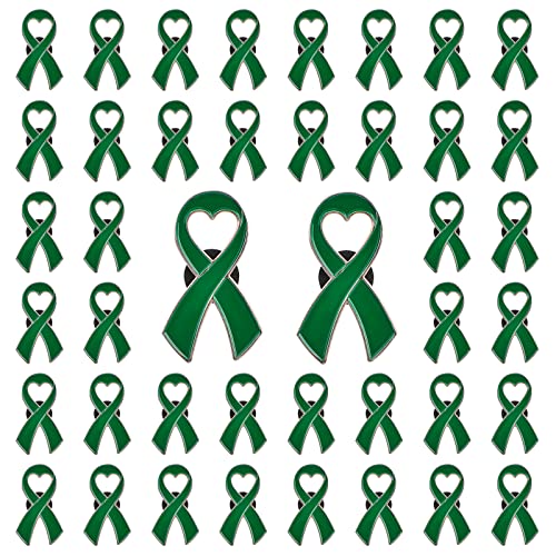 CRAFFANCY 50 Stück grüne Herz-Anstecknadeln, Gesundheitsbewusstsein, Anstecknadel mit Silikonverschluss, grünes Band, Brosche für die Dekoration von CRAFFANCY