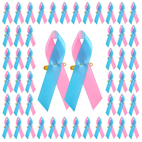 CRAFFANCY Blaues und pinkes Band, 100 Stück Satin-Nadeln mit Sicherheitsnadeln, Brustkrebs-Bewusstseinsband, Brosche für Partys, Events von CRAFFANCY