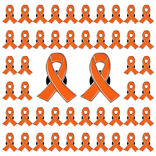 CRAFFANCY Broschen mit orangefarbenem Band, 50 Stück, orangefarbenes Band, Hoffnung, Emaille, Schmucknadeln, Leukämie-Bewusstseins-Nierenkrebs, mehrere Sklerose, Gewalt von CRAFFANCY