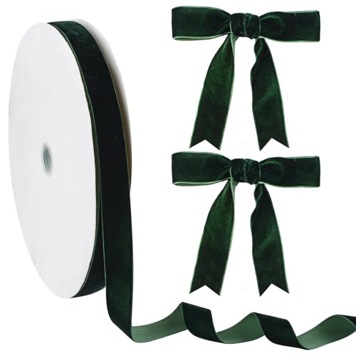 CRAFFANCY Dunkelgrüne Samtbänder, 45,7 m, 2,5 cm, einseitiges Samtband für Weihnachtsdekoration von CRAFFANCY