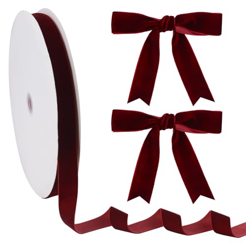 CRAFFANCY Dunkelrotes Samtband, 45,7 m, 2,5 cm, einseitiges Samtband für Weihnachtsdekoration von CRAFFANCY