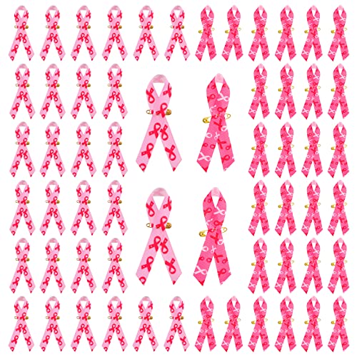 CRAFFANCY Gemischtes rosa Band mit Muster-Design, 200 Stück Satin-Nadeln, Brustkrebs-Bewusstseinsband, rosa Band-Brosche mit Sicherheitsnadeln für Dekoration, Party, Event von CRAFFANCY