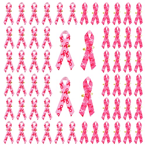 CRAFFANCY Pinke Schleife mit Muster-Design, Satin-Nadeln für Brustkrebs-Bewusstseinsband, Brosche mit Sicherheitsnadeln für Dekoration, Party, Event Supplies, 200, Metall, Seide von CRAFFANCY