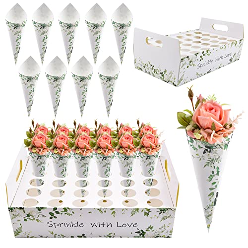 CRAFFANCY Grünes Papierkegel-Set, 30 Stück Blumen-Konfetti-Zapfen mit Bändern und Kegelhalter, Box, Blütenblätter, Blumenhalter für Hochzeit, Partyzubehör CRAFFANCY Grünes Papierkegel-Set, 30 Stück Blumen-Konfetti-Zapfen mit Bändern und Kegelhalter, Box, Blütenblätter, Blumenhalter für Hochzeit, Partyzubehör von CRAFFANCY