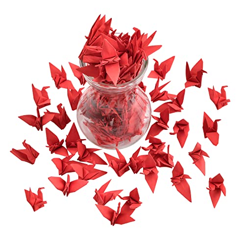 WANDIC Origami-Papier-Kraniche, handgefertigt, gefaltet, Origami-Papier, Girlande für Hochzeit, Party, Hintergrund, Heimdekoration, Rot, 100 Stück von WANDIC